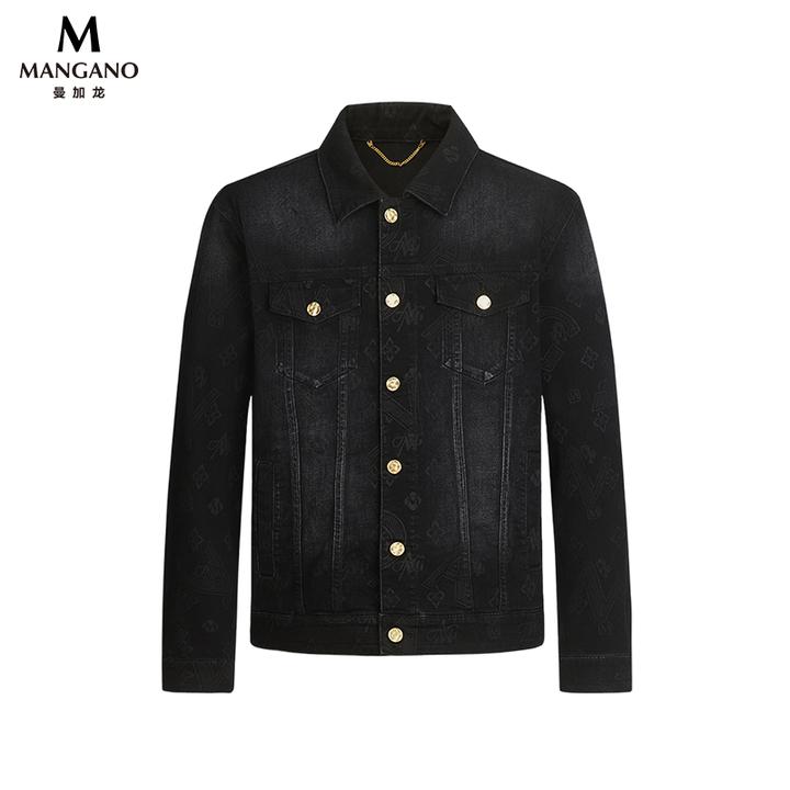 曼加龙秋季时尚满旧印染百搭翻领男士洋气高贵上衣夹克牛仔2101