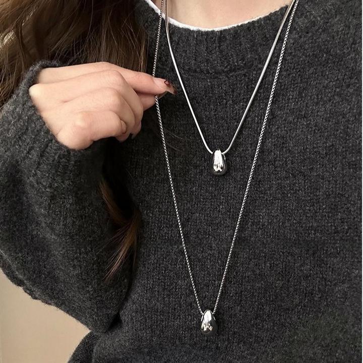 铜合金项链 韩系简约银色水滴项链轻奢气质高级感秋冬长款毛衣链