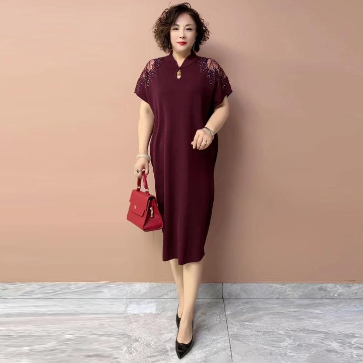 80115高级感冰麻针织外套提花两件套秋妈妈装中长款镂空肩连衣裙