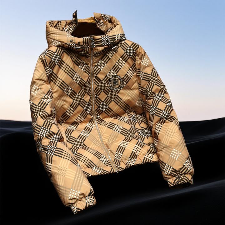 巴赛娜缇时尚休闲印花男士连帽羽绒服冬新款休闲保暖防寒外套男潮