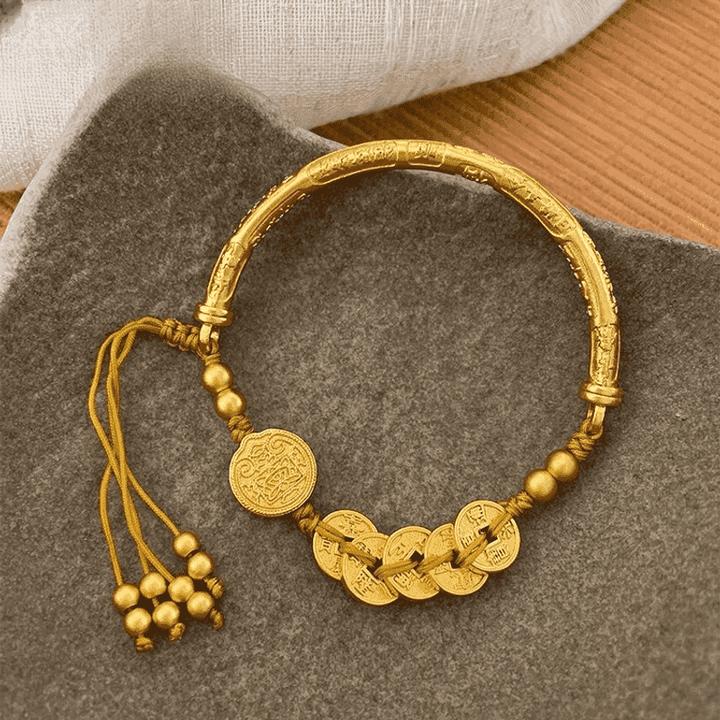 足银手镯 五路财神五帝钱纯银999半镯新款情人节送女友生日礼物