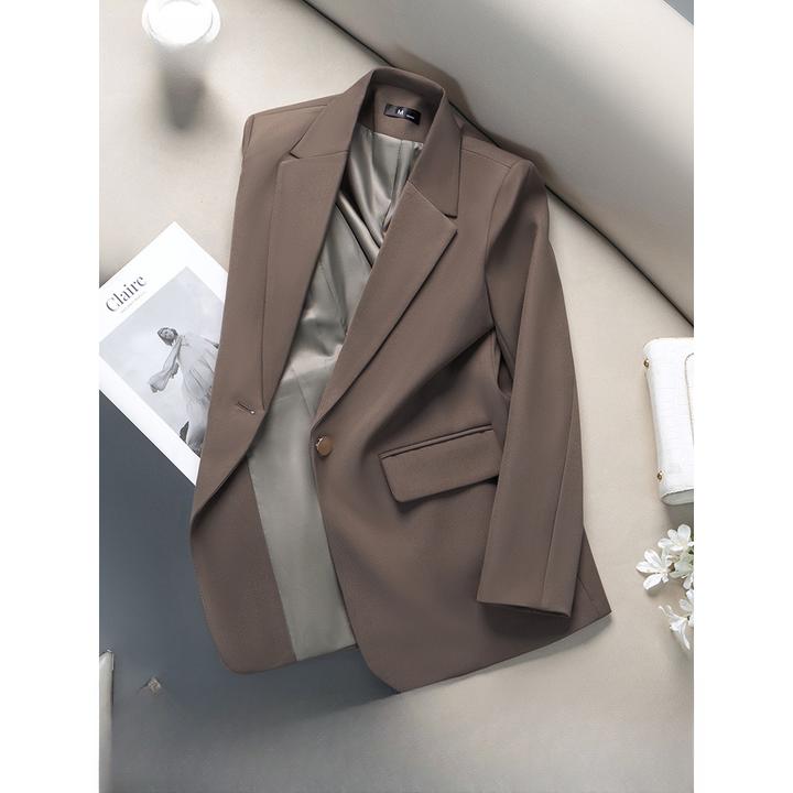 休闲西装外套女小个子2025新款春秋高级感宽松气质咖色小西服加厚