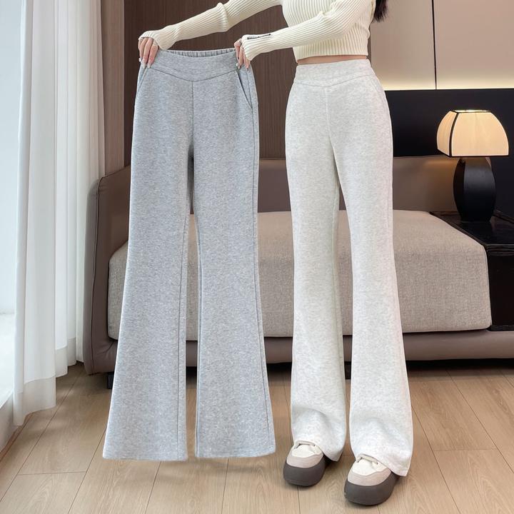 灰色微喇裤女秋冬2025新款加绒加厚喇叭休闲弹力卫裤运动高腰裤子