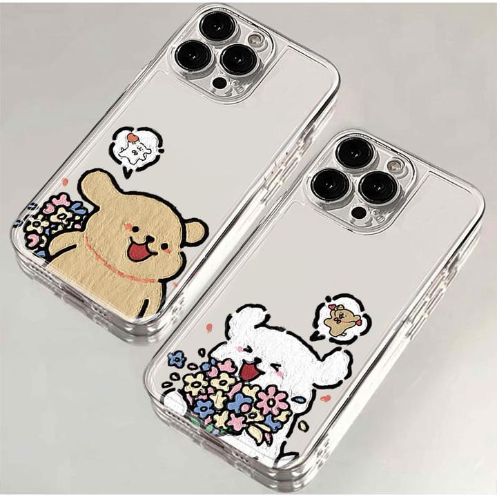 情侣捧花小狗适用iphone16pro/15手机壳苹果13/12/11透明14p卡通8