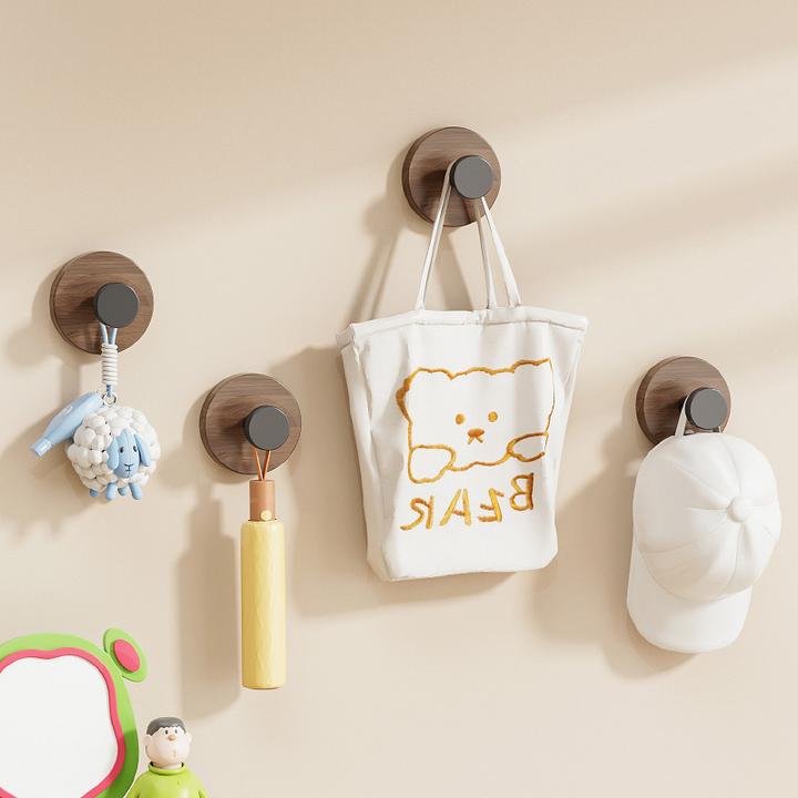 荞芬吸盘挂钩免打孔胡桃木纹粘钩卫生间强承重无痕浴室中创意古风