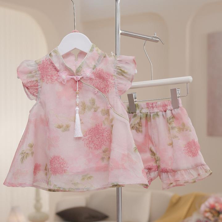 【绛采澄】女孩薄款夏季旗袍套装复古提花童装女童国风两件套S17311