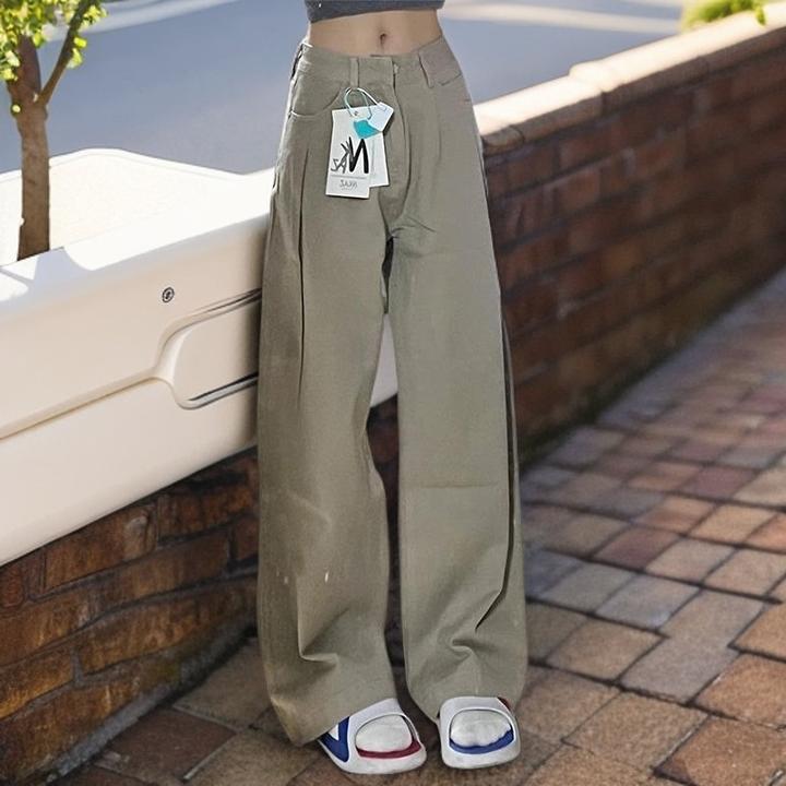 杜拉妮高腰阔腿牛仔裤女夏季新款梨形身材宽松遮胯百搭直筒拖地裤