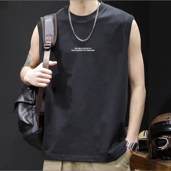 【潮】夏季纯棉T恤男同款圆领背心男宽松背心上衣潮流百搭纯色休闲