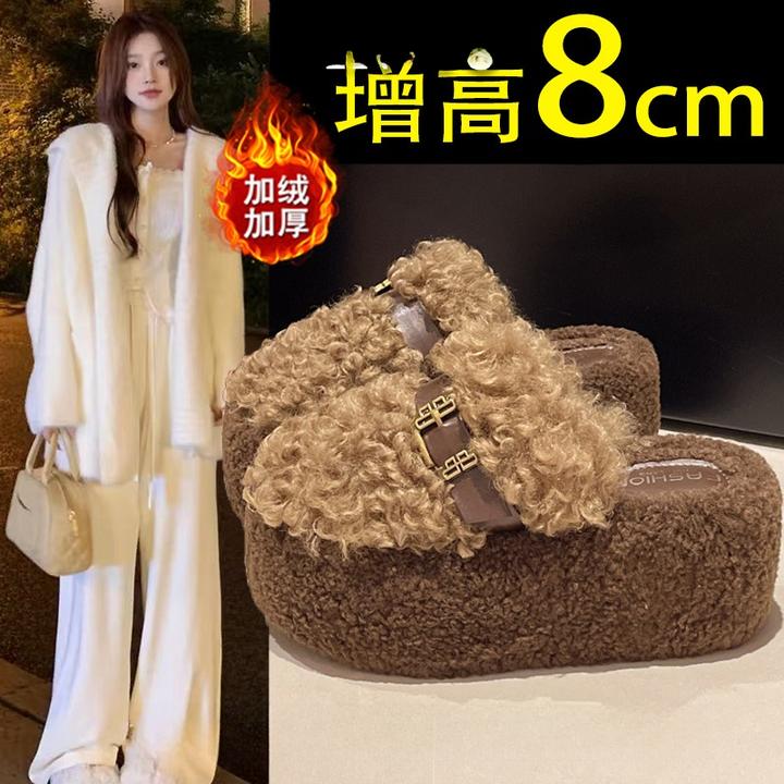 超高跟厚底毛毛拖鞋女外穿2025秋冬季新款包头半拖加绒保暖棉拖鞋