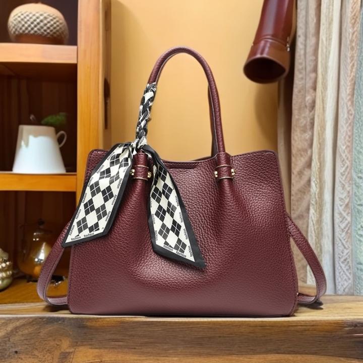 高级质感荔枝纹柔软酒红色喜妈妈白带女士大气单肩气质轻奢婚包