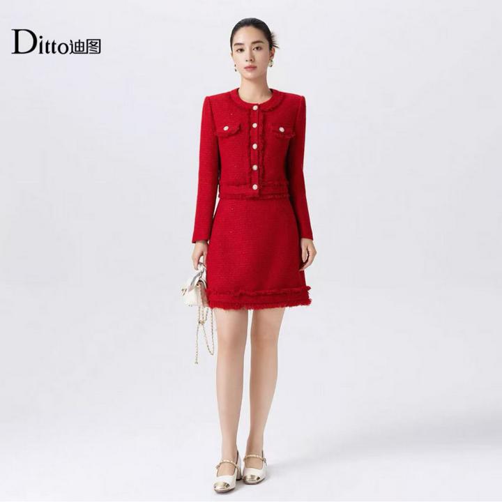 【iditto品牌-宝】2025秋冬新款法式优雅气质高级感流苏毛边小香风