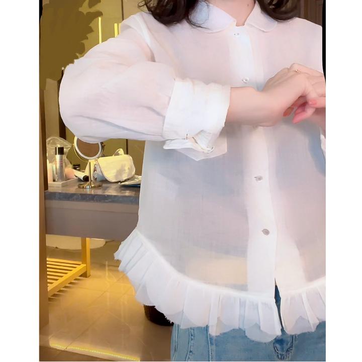 荷叶花边衬衫女2025春季新款法式气质设计感小众纯色修身显瘦衬衣