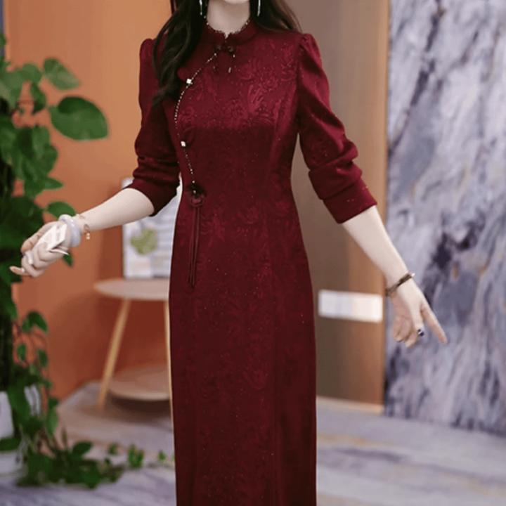 B447【连衣裙】2025秋季新款时尚高端优雅气质修身显瘦减龄连衣裙