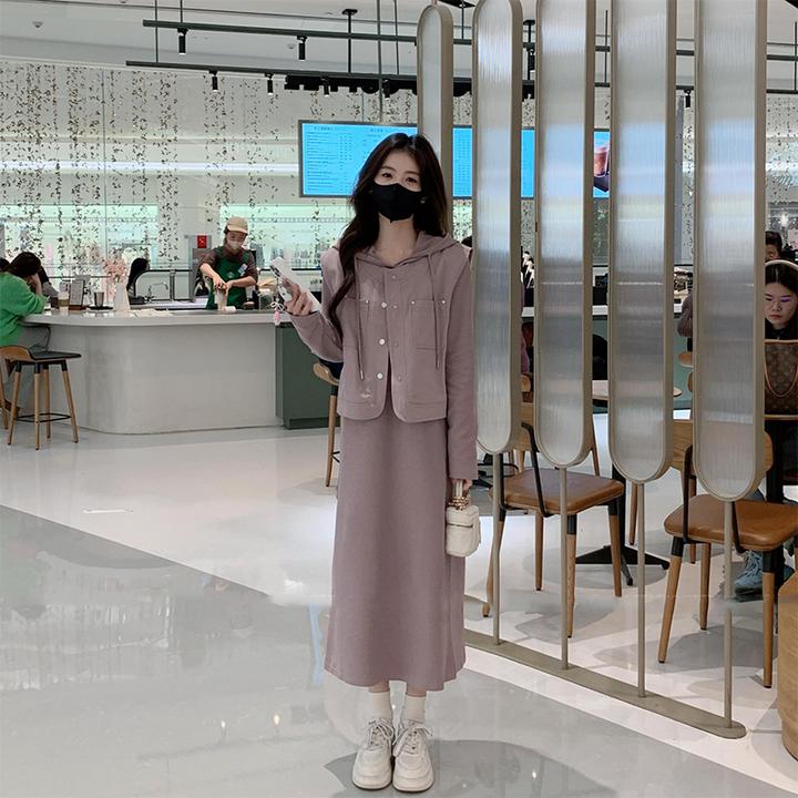 连帽卫衣裙+牛仔马甲外套套装2025年春季新款设计感气质两件套女