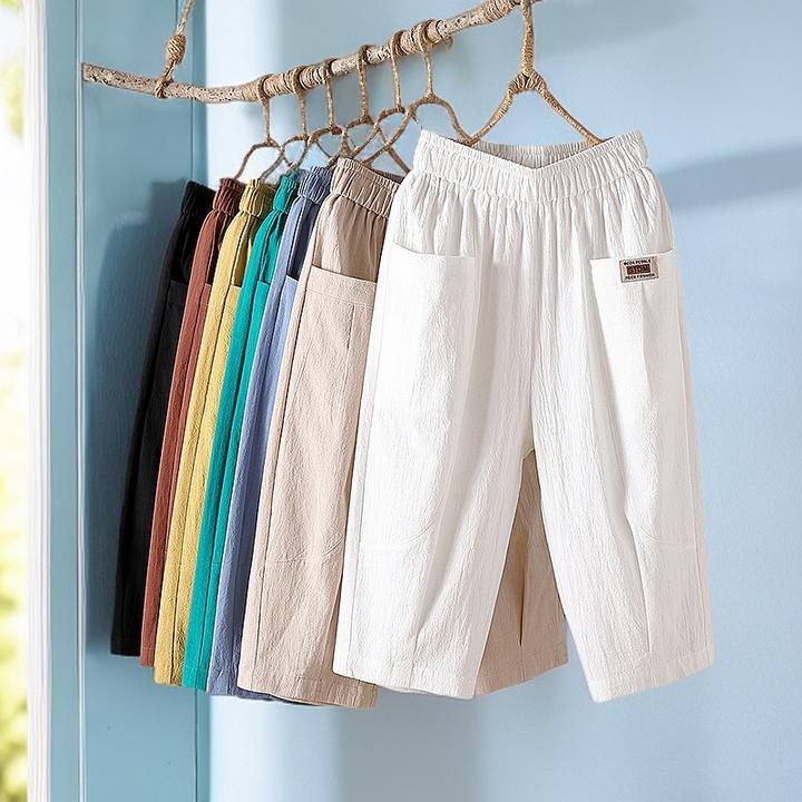棉麻七分裤女夏季外穿亚麻全棉大码休闲裤阔腿薄款宽松高腰哈伦裤