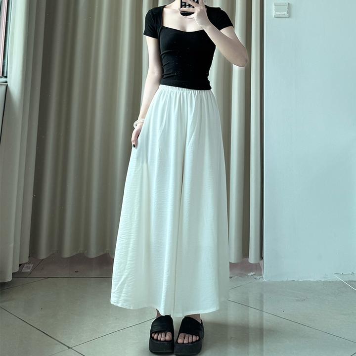 白色裙裤女夏季2025新款小个子a字半身裙高腰垂感休闲冰丝阔腿裤