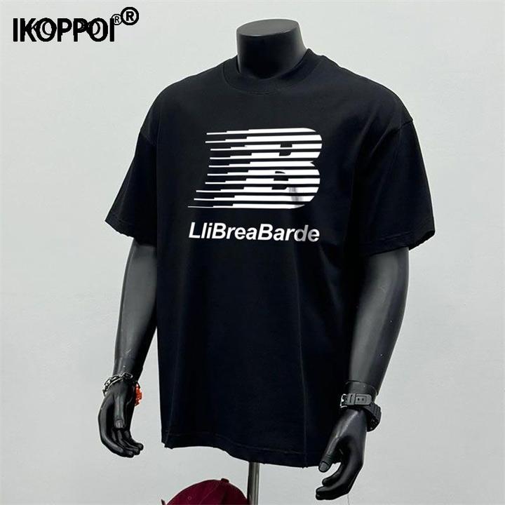 高端美式复古B字母印花短袖T恤男2025夏季百搭情侣潮流半袖体恤