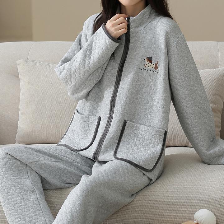 METINBARLEN密汀巴灵纯棉夹层长袖家居服秋冬款冬季夹棉空气棉