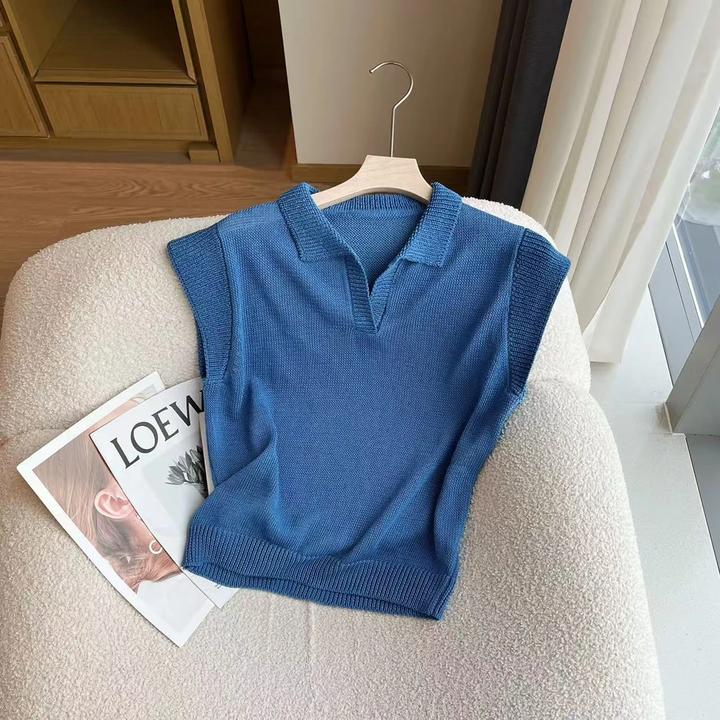 2025春夏新款时尚简约Polo领针织短袖百搭纯色气质上衣韩版H8-24