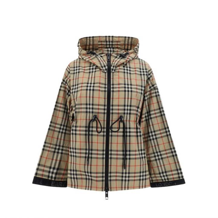 全新未使用 BURBERRY/博柏利 女士经典格纹连帽抽绳修身款冲锋衣
