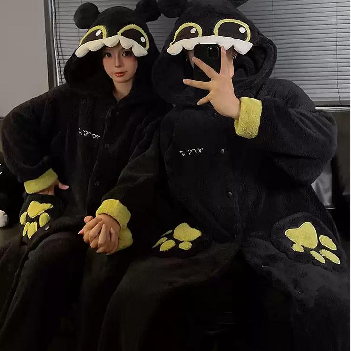 情侣睡衣无牙仔睡袍女秋冬季珊瑚绒加绒加厚法兰绒男士冬天家居服