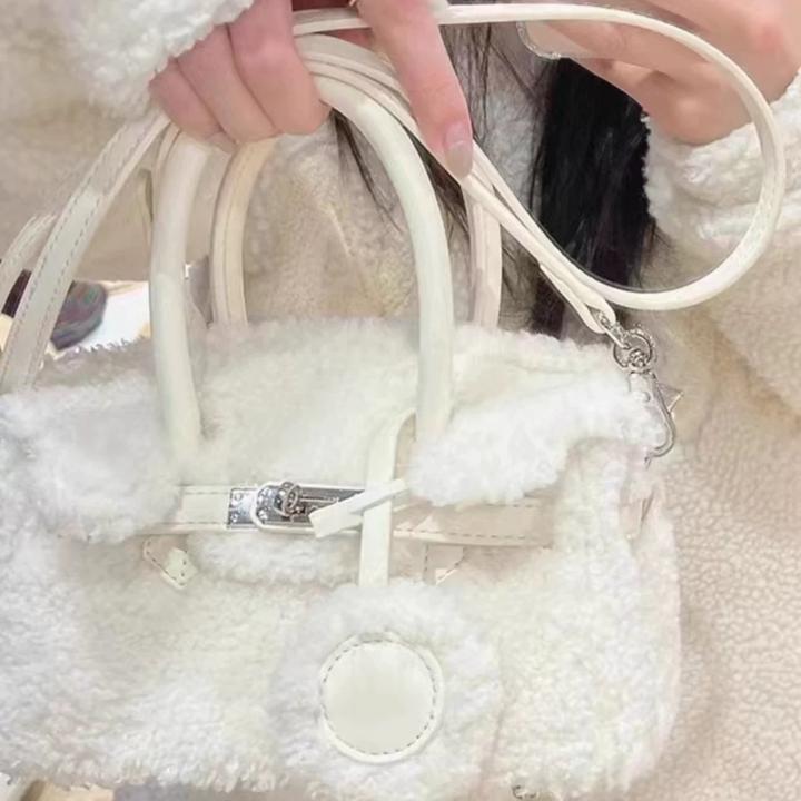 铂金凯莉包包女秋冬羊羔毛时尚手提包2025新款小众设计单肩斜挎包