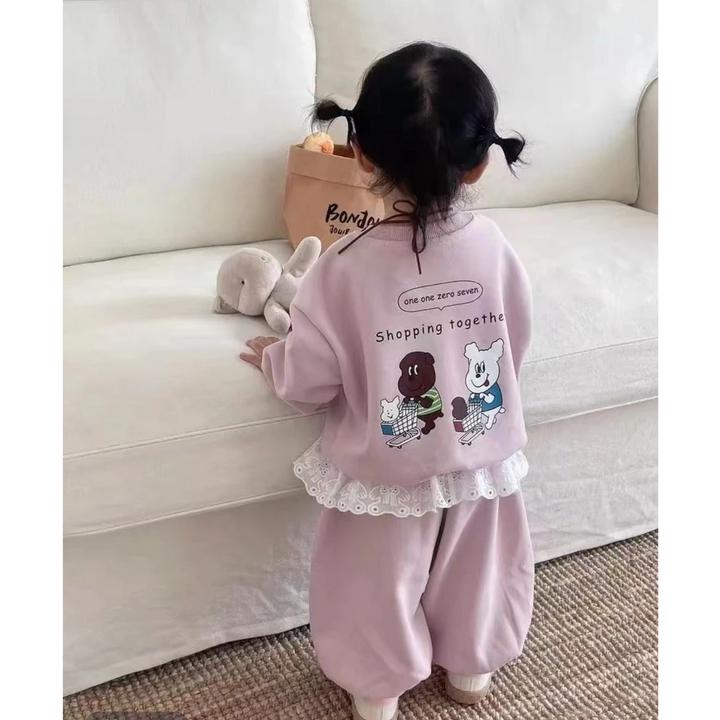 2025新款时尚外套套装女卫衣春秋秋季女童印花卫衣套休闲女宝