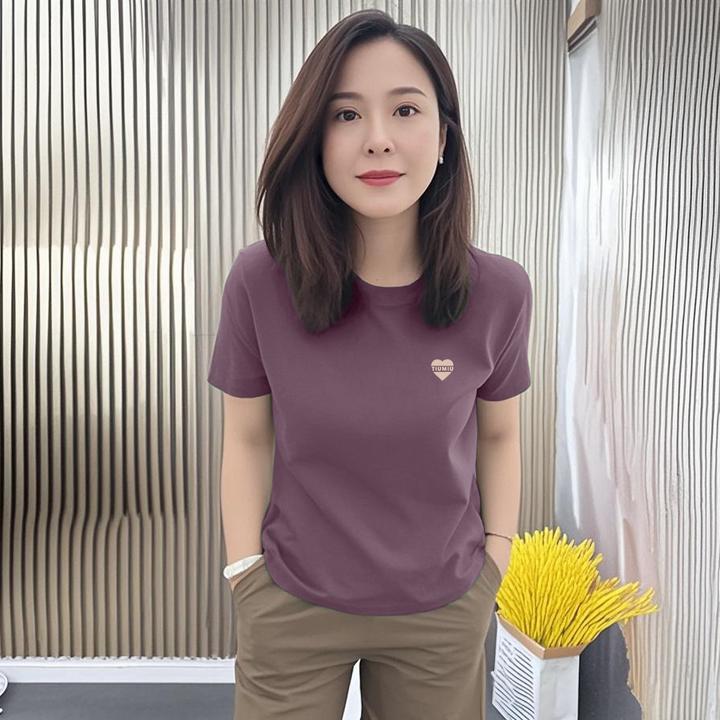 休闲百搭显瘦2025新款夏季短袖t恤女士宽松大码圆领印花时尚上衣