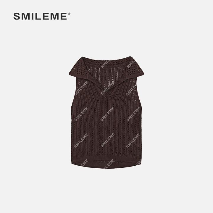 SMILEME【陶纹镂空】夏季女装穿搭满分’‘棉’‘舒适V领镂空无袖上衣