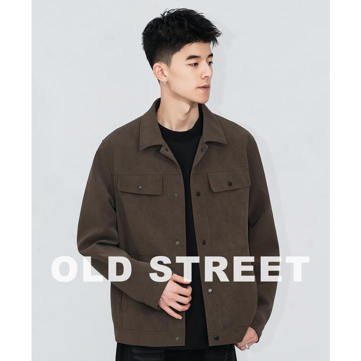 【Old Street】柏林锈迹.复合金属丝翻领麂皮绒夹克男士皮秋冬外套
