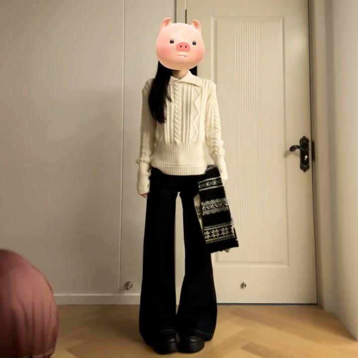 2025新款韩系白色翻领绞花毛衣女秋冬季慵懒高级感内搭针织衫上衣