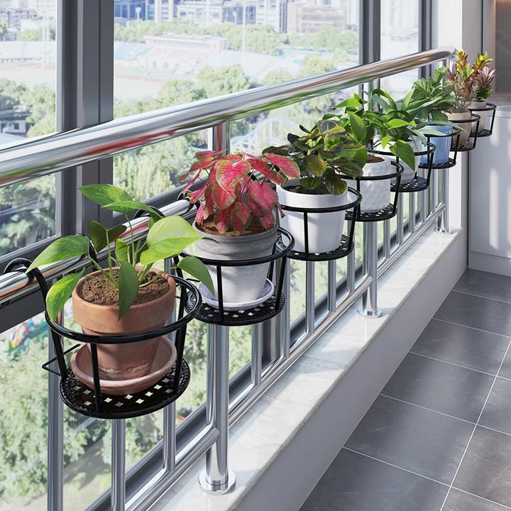 铁艺家用花架栏杆护栏挂式花盆架悬挂吊篮架摆放阳台置物架子简约