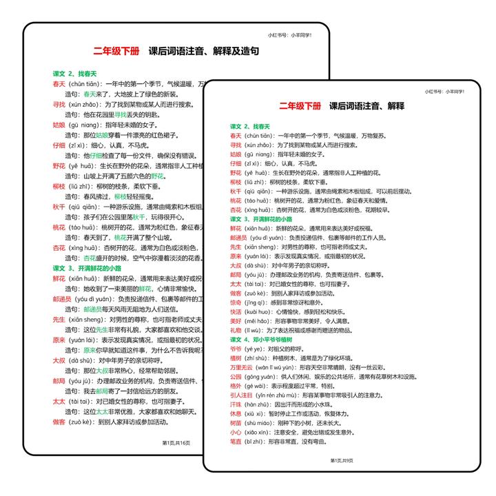 2025版【小学/初中】课后词语解释+造句（电子版）
