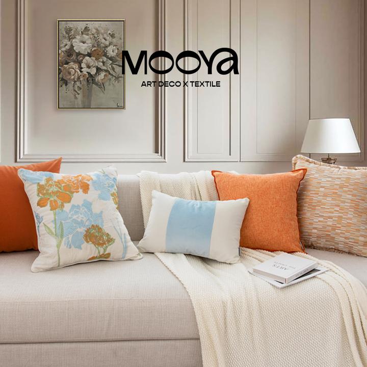 MOOYA日光花盈 法式蓝色抱枕轻奢高级复古橙色靠枕套沙发盖布客厅