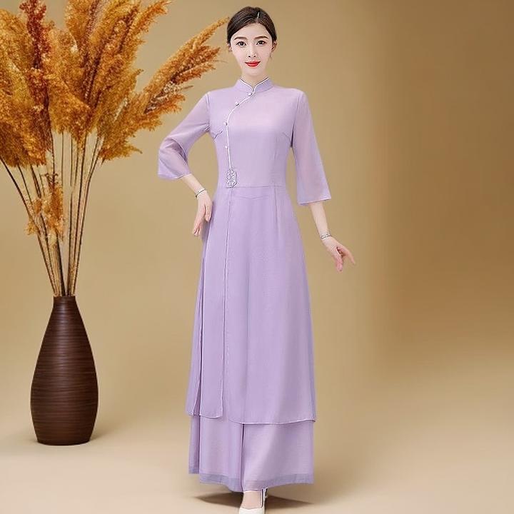 汉服女新中式盘扣上衣国风旗袍连衣裙唐装茶服夏季套装气质