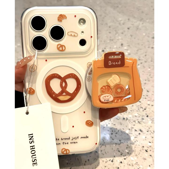 可爱碱水结面包磁吸支架适用苹果17promax手机壳iphone17新款16p