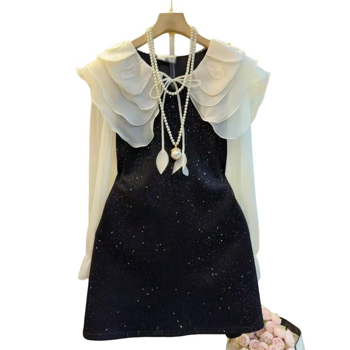 新款多层荷叶领复古法式气质洋气连衣裙（长84左右）