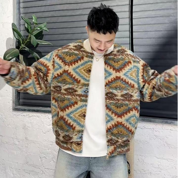 冬季新款国风复古棒球领棉服男女同款潮流百搭休闲夹棉夹克外套