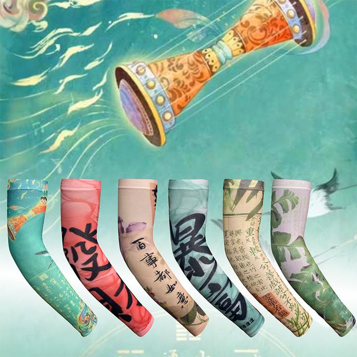 新中式国风原创冰丝袖套骑车防晒装备冰袖防晒防紫外线2025新款