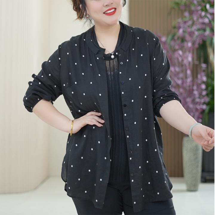 小圆点100%苎麻衬衫七分袖经典气质后领开口显瘦轻薄百搭上衣女潮