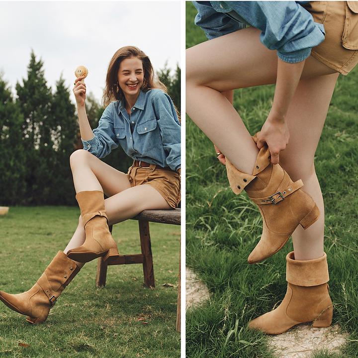 【专场福利】73hours女鞋牛仔假日冬季新波嬉风堆堆靴美拉德西部靴