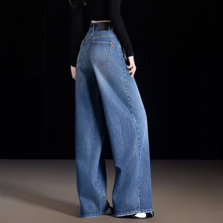 蓝色牛仔裤女2025新款巨好秋冬美式裤子弯刀裤加厚直筒窄版阔腿裤