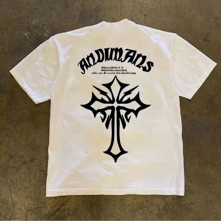 230g夏季时尚T恤男士十字架印花潮牌潮流个性修身男士短袖t恤