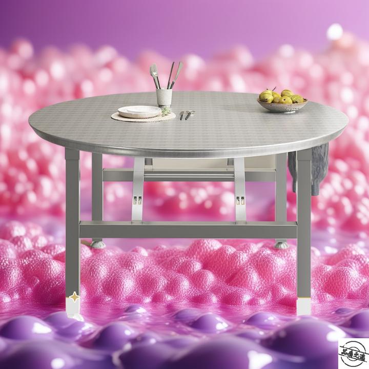 可折叠夜宵烧烤大圆桌加厚食堂用不锈钢餐桌折叠圆桌农村流水席桌