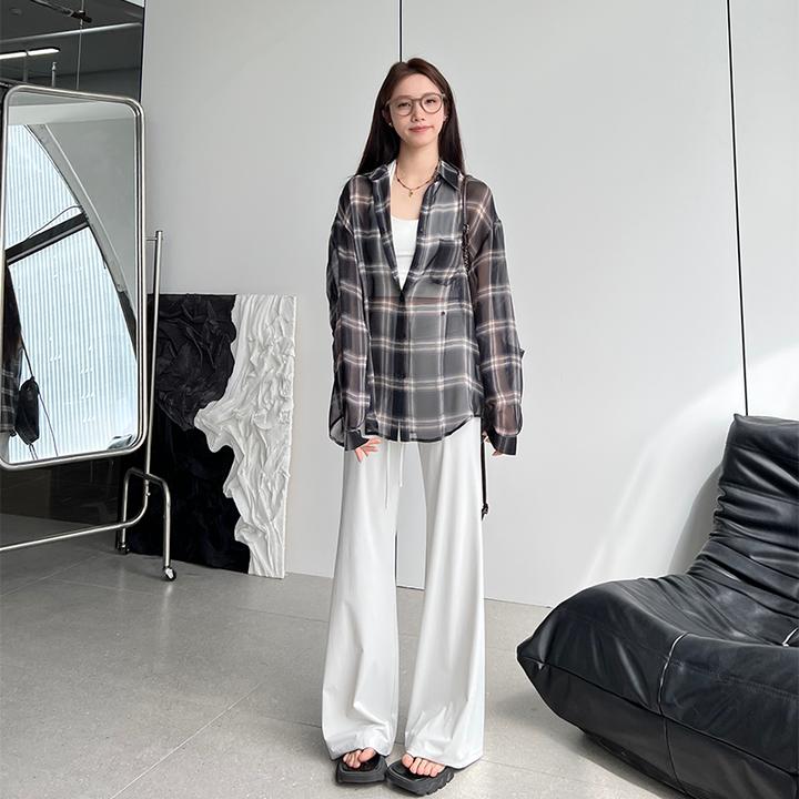 fuccykee冰丝微喇防晒裤【UPF50+】女夏季新款抽绳休闲裤气质修身裤