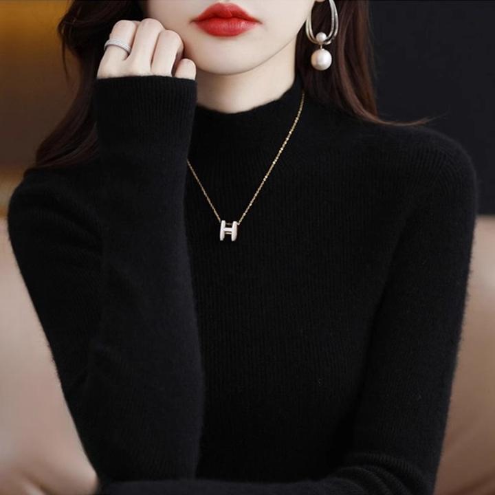 LOzP2025年秋冬季新款修身针织打底衫女士内搭半高领紧身黑色毛衣