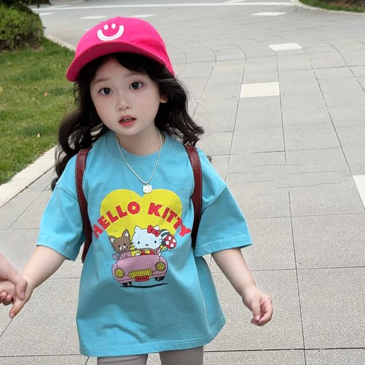 韩版儿童T恤2025夏季新款男女童休闲百搭纯棉印花短袖爱心上衣潮