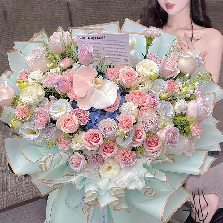 韩式花束绣球玫瑰花鲜花速递七夕同城配送成都上海广东北京生日店