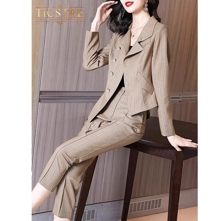 TICSTRE新款小个子秋装搭配通勤女装轻熟显瘦西装裤子两件套装