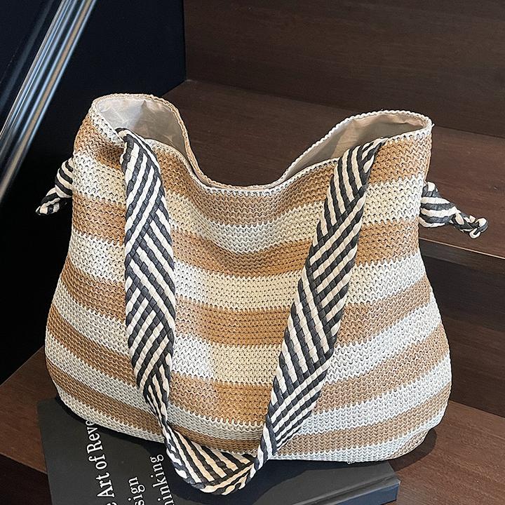 草编编织大容量托特包女2025新款潮简约休闲大学生上课通勤单肩包